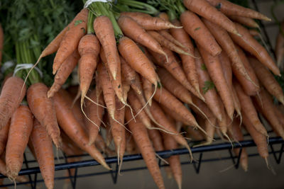 High angle view of vegetables for sale at market stall