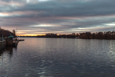 Scenic view of lake against sky at sunset