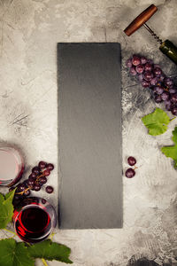 High angle view of red wine in glass