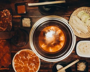 High angle view of food on table
