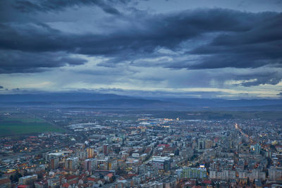 High angle shot of townscape against sky