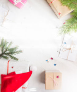 High angle view of christmas tree on table