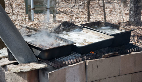 High angle view of barbecue grill