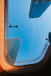 Low angle view of modern buildings against clear sky