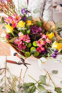 High angle view of flowering plants on table