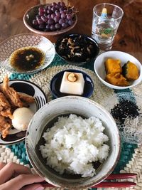 High angle view of food in plate on table