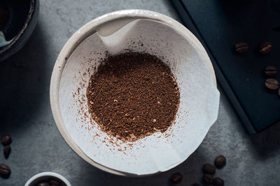 High angle view of coffee on table