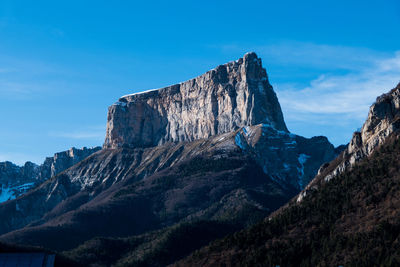 Low angle view of rock formations against sky