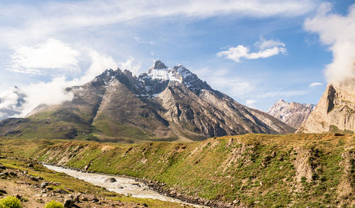 Scenic view of snowcapped mountains against sky