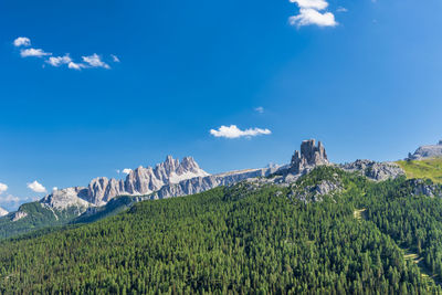 Scenic view of mountains against blue sky