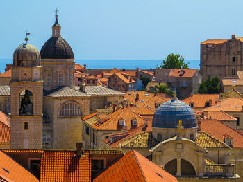 Panoramic view of city buildings against clear sky