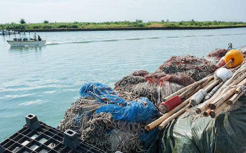 Fishing nets moored at harbor