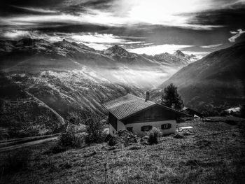 Landscape with mountain range in background