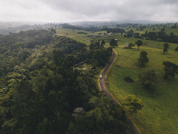 High angle view of trees on landscape against sky