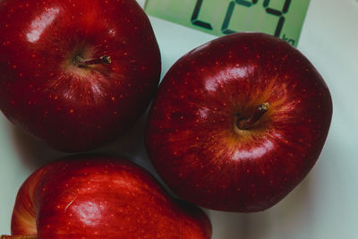 High angle view of apples on table