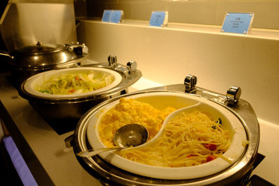 High angle view of food on table