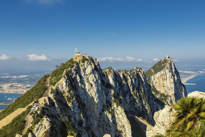 Rock of gibraltar and it's old military facilities, with spain in the background