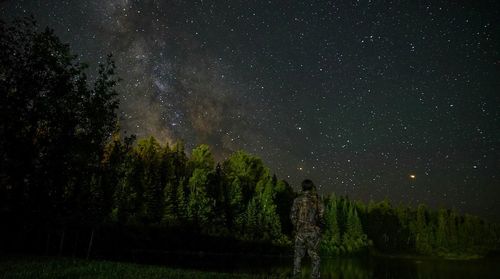 Scenic view of trees against star field at night