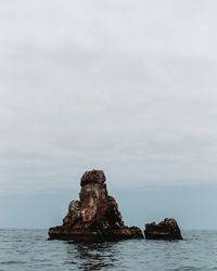 Rock formation in sea against sky