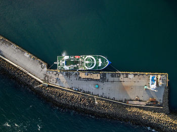 High angle view of ship at harbor