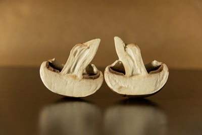 Close-up of edible mushrooms on table