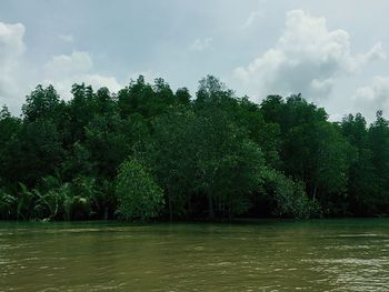 Scenic view of calm lake against sky