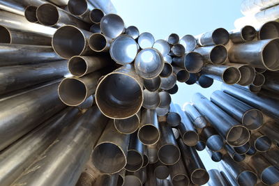 Low angle view of pipes against sky