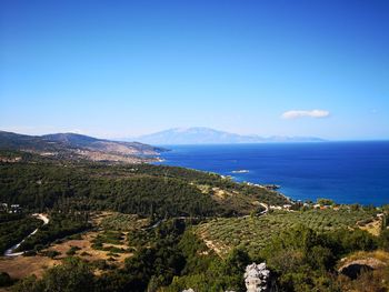 Scenic view of sea against blue sky