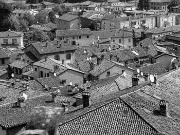 Castell'arquato town , house roofs from the top