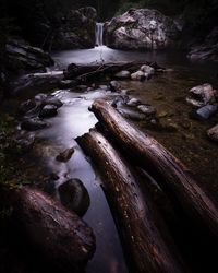 Stream flowing through rocks in forest