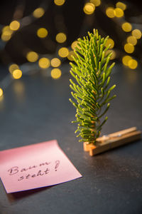 Close-up of christmas decorations on table
