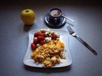 High angle view of food in plate