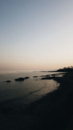 Scenic view of sea against clear sky during sunset