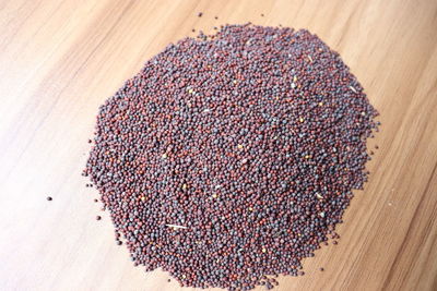 High angle view of roasted coffee beans on table