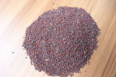 High angle view of roasted coffee beans on table