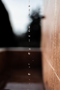 Close-up of water drop falling from pipe