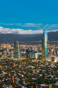Skyline of santiago de chile,  the andes mountain range and buildings at providencia district.