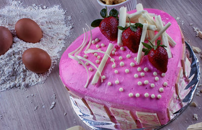 High angle view of ice cream on table