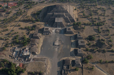 High angle view of pyramids in city