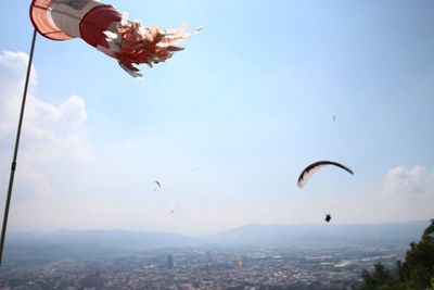 Low angle view of hot air balloons