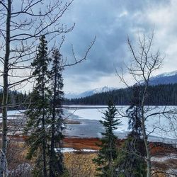 Scenic view of lake against sky during winter