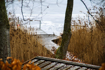 Scenic view of lake against sky during winter