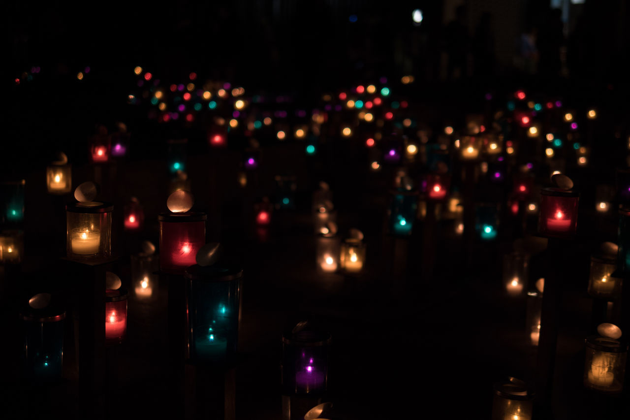 FULL FRAME SHOT OF ILLUMINATED LIGHTS AT NIGHT