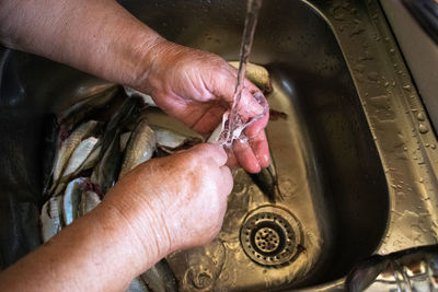 High angle view of person working