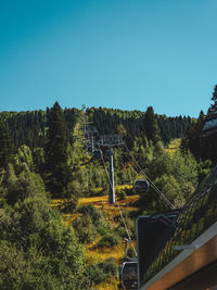 High angle view of trees against clear blue sky