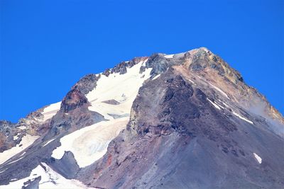 Scenic view of snowcapped mountains against clear blue sky