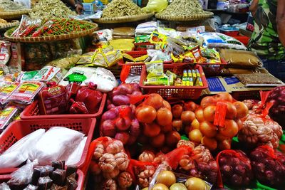 Various fruits for sale at market stall