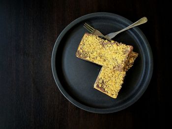 High angle view of food in plate on table
