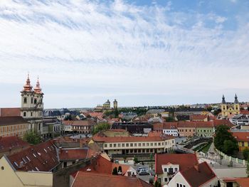 High angle view of townscape against sky in city