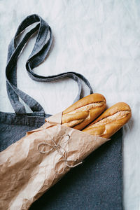 High angle view of bread on table